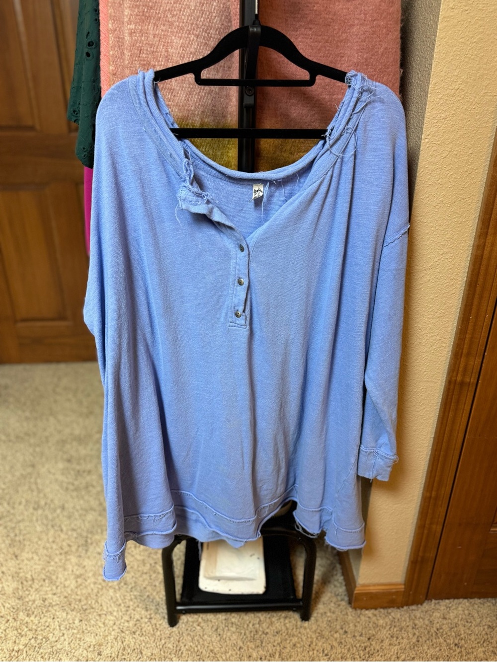 Free People Relaxed Sky Blue Henley Long Sleeve Top